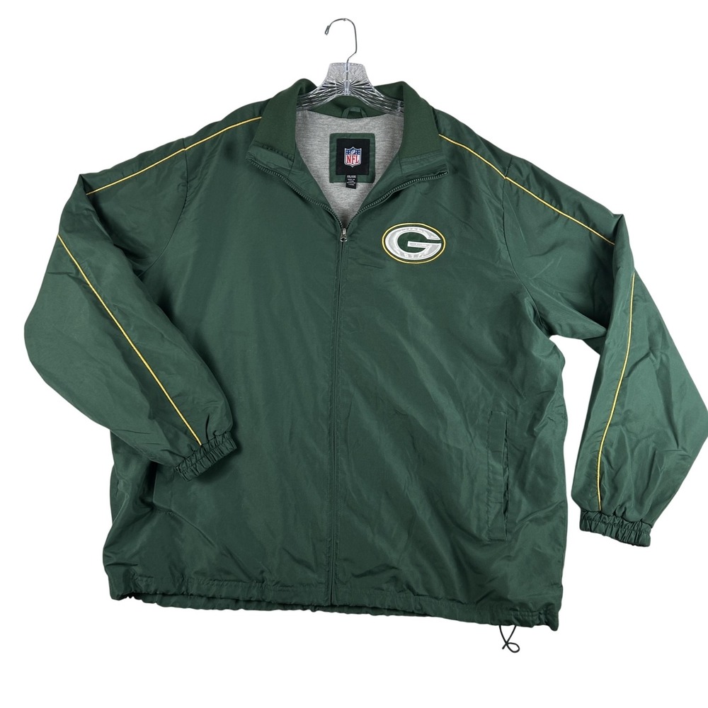 Green Bay Packers Jacket Mens 2XL NFL Football Windbreaker‎ Full Zip Drawstring